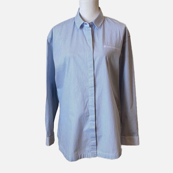 Saint James Mademoiselle Blue White Striped Button Down Preppy Shirt Size 14 - Picture 15 of 15